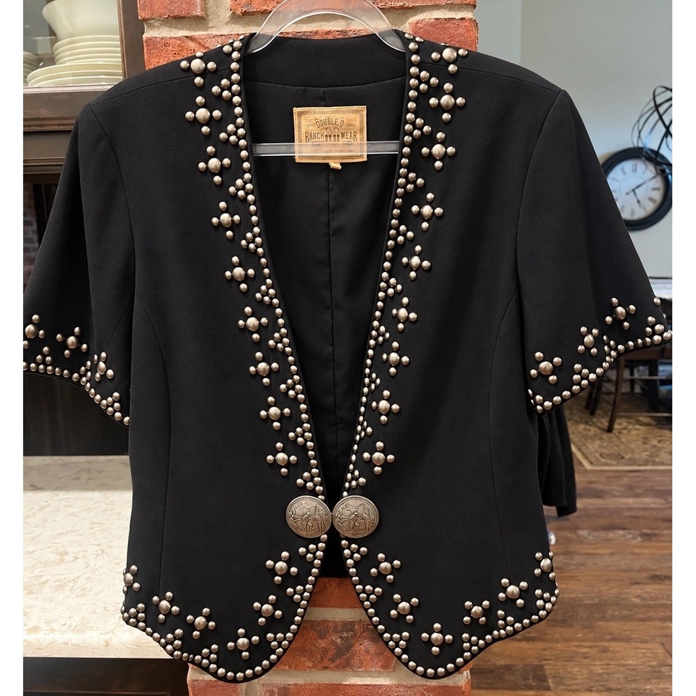 Vintage Double D Ranch Black Studded Jacket Short Sleeve Concho Sz M